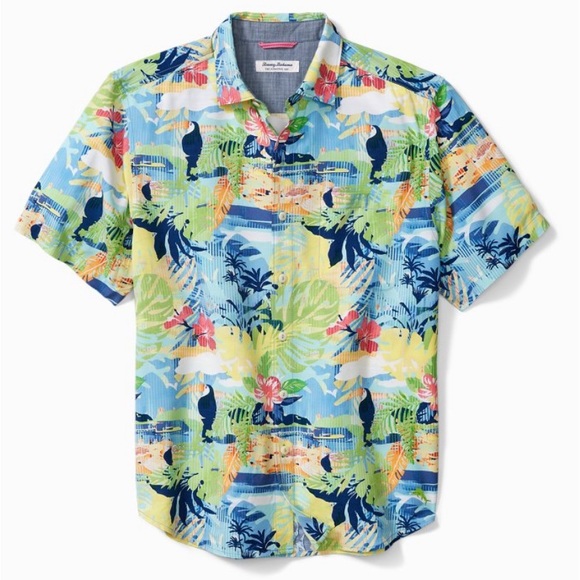 Tommy Bahama Veracruz Cay Monstera Tiles Camp Shirt - Black